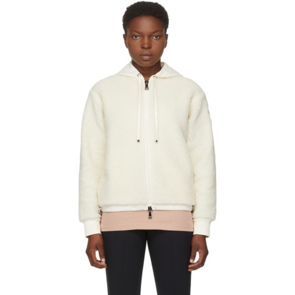 MONCLER Maglia Zip Up Sherpa Hooded Cardigan White Jacket Sweater - Picture 2 of 16